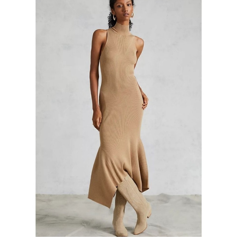 Anthropologie Mock Neck Ribbed Midi Dress Mermaid Maeve Pilcro Revolve - Picture 1 of 5